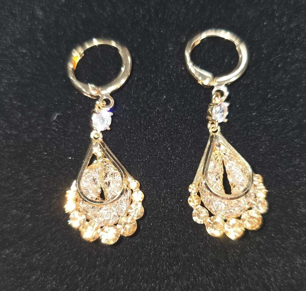 Gold-tone Teardrop Leverback Earrings with Crystals